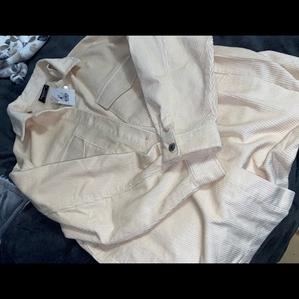 White corduroy button-up shirt jacket